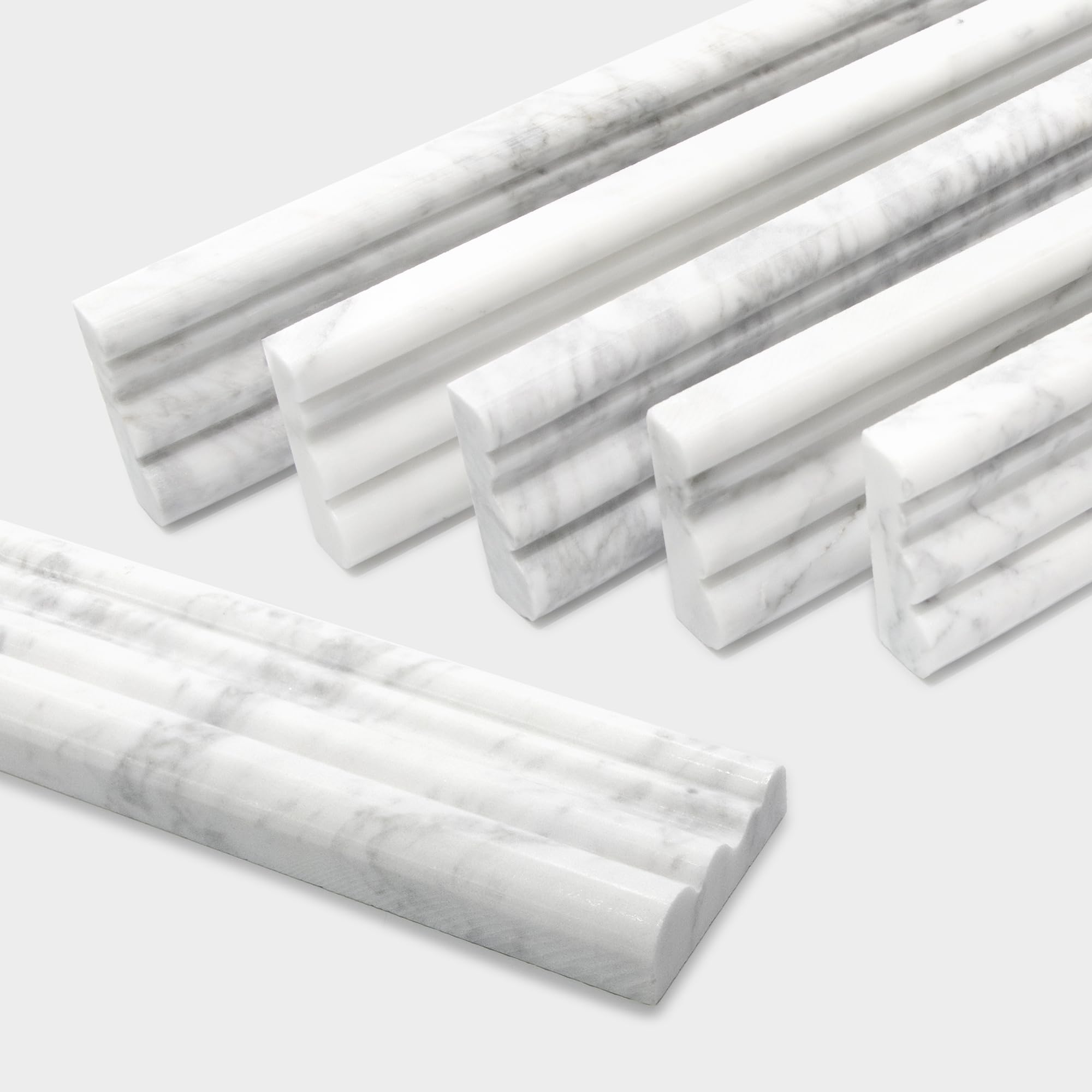 Mármol blanco Carrara azulejos y molduras para paredes de cocina y ducha