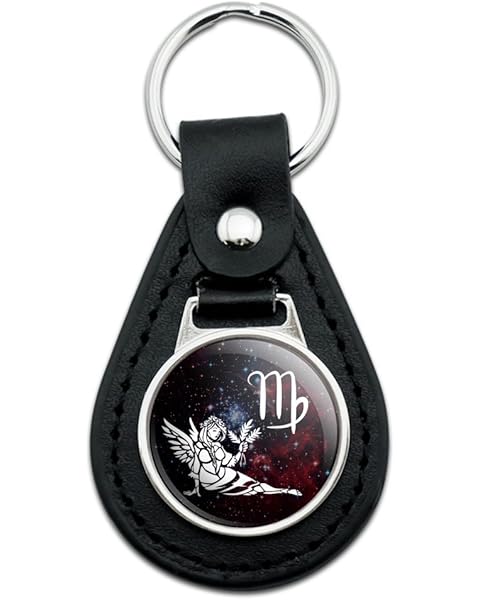 GRAPHICS & MORE Black Leather Virgo Maiden Zodiac Sign Horoscope in Space Keychain