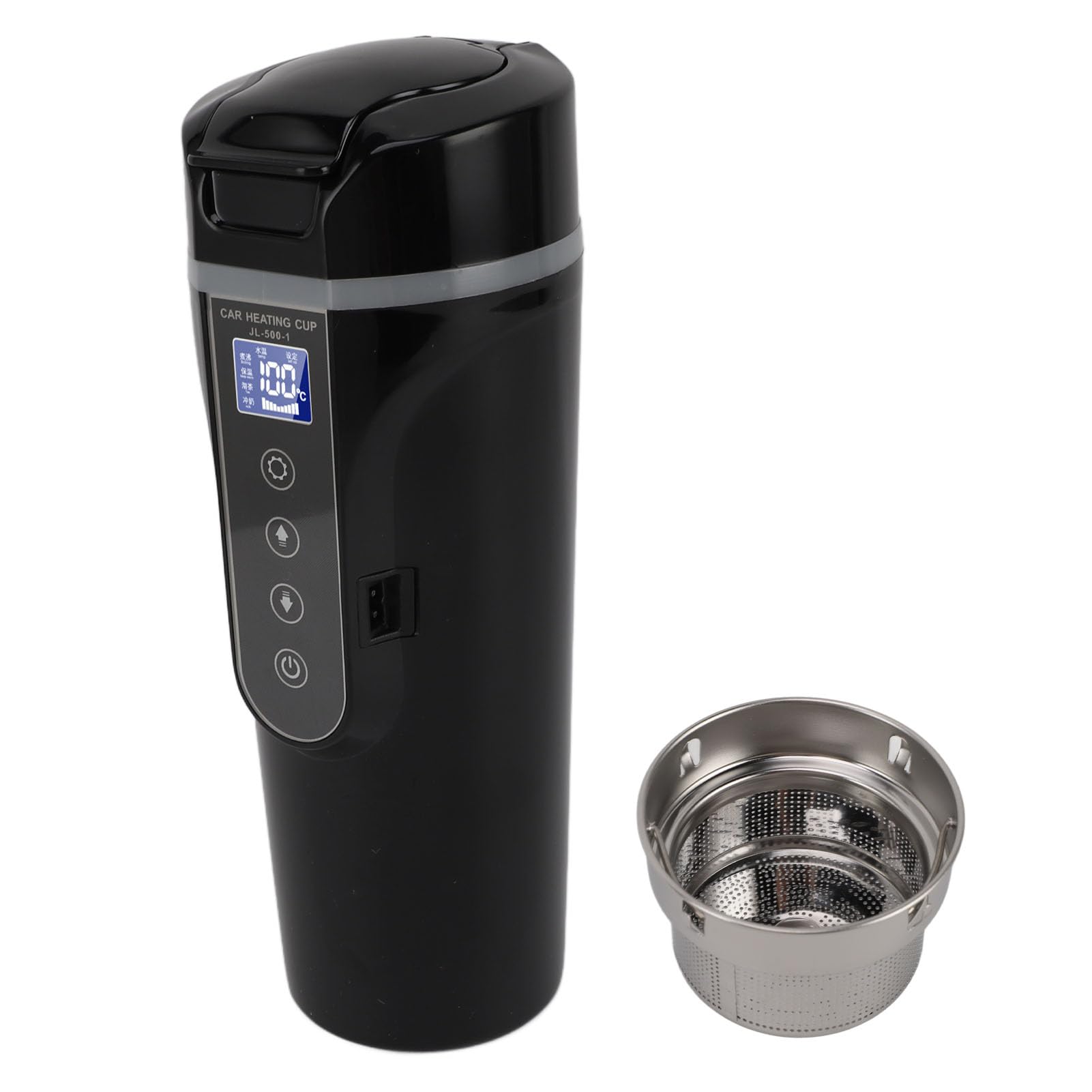 Taza Calefactora para Coche, Hervidor Eléctrico para Coche de 12V, 24V, 96W, 500ml para Uso en Coche (BLACK)