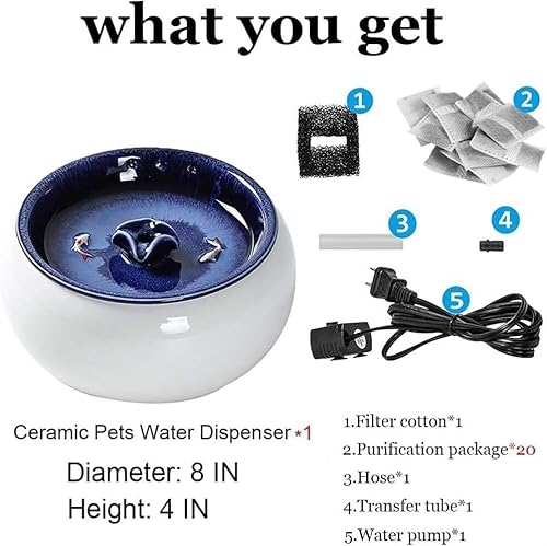 Miniatura 2 de REAGAR Fuente de agua de cerámica para gatos con 2 juegos de filtros de repuesto y dispensador automático de agua para gatos, diseño fácil de