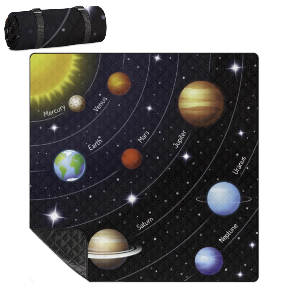 Shimoshe Extra Large Picnic Blankets 79”x 79”, Galactic Planets Waterproof Foldable Picnic Mat with Straps Portable Beach Blanket for Camping Park Grass Beach Indoor