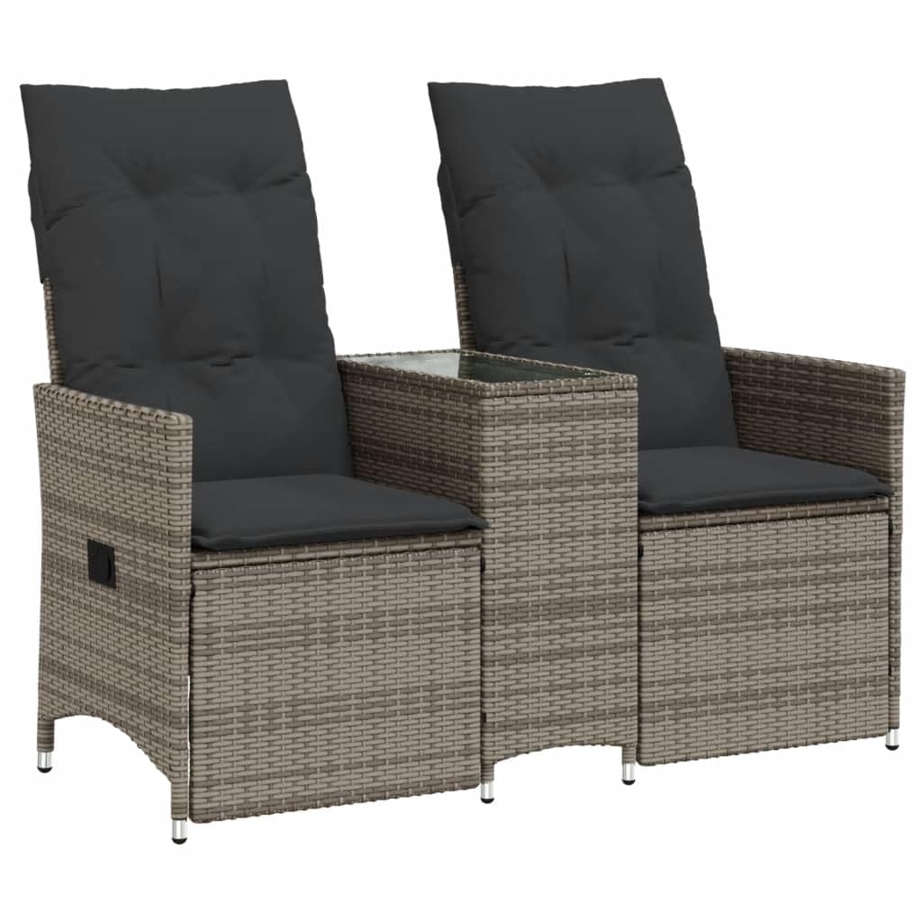 Divano da Giardino 2 Posti con Tavolo, in Polyrattan Grigio, Schienale Regolabile, Set Giardino Esterno, Salotto da Giardino, per Terrazzo e Giardino, Colore Grigio, 130 x 59 x 92 cm
