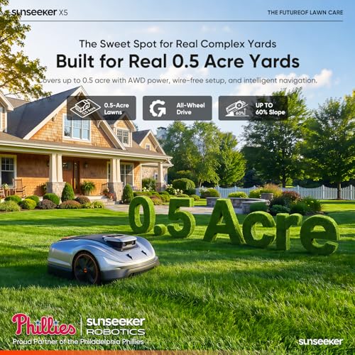 Image of Sunseeker X5 AWD Robot Lawn Mower, 0.5 Acre / 21,780 Sq. Ft., Wireless No Boundary Wire Mower with RTK Vision Navigation, AI Obstacle Avoidance, App Control