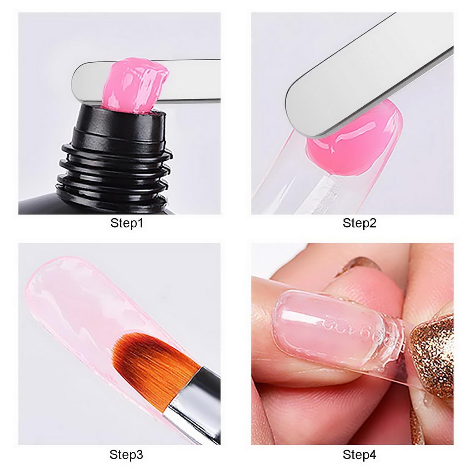 Dual-Ended Brush & Picker Brush tool, 2 in 1 Stainless Steel Designs Nail Brushes Gel Nail Tool for PolyGel Gel Acrylic Nails Extension[Pink]