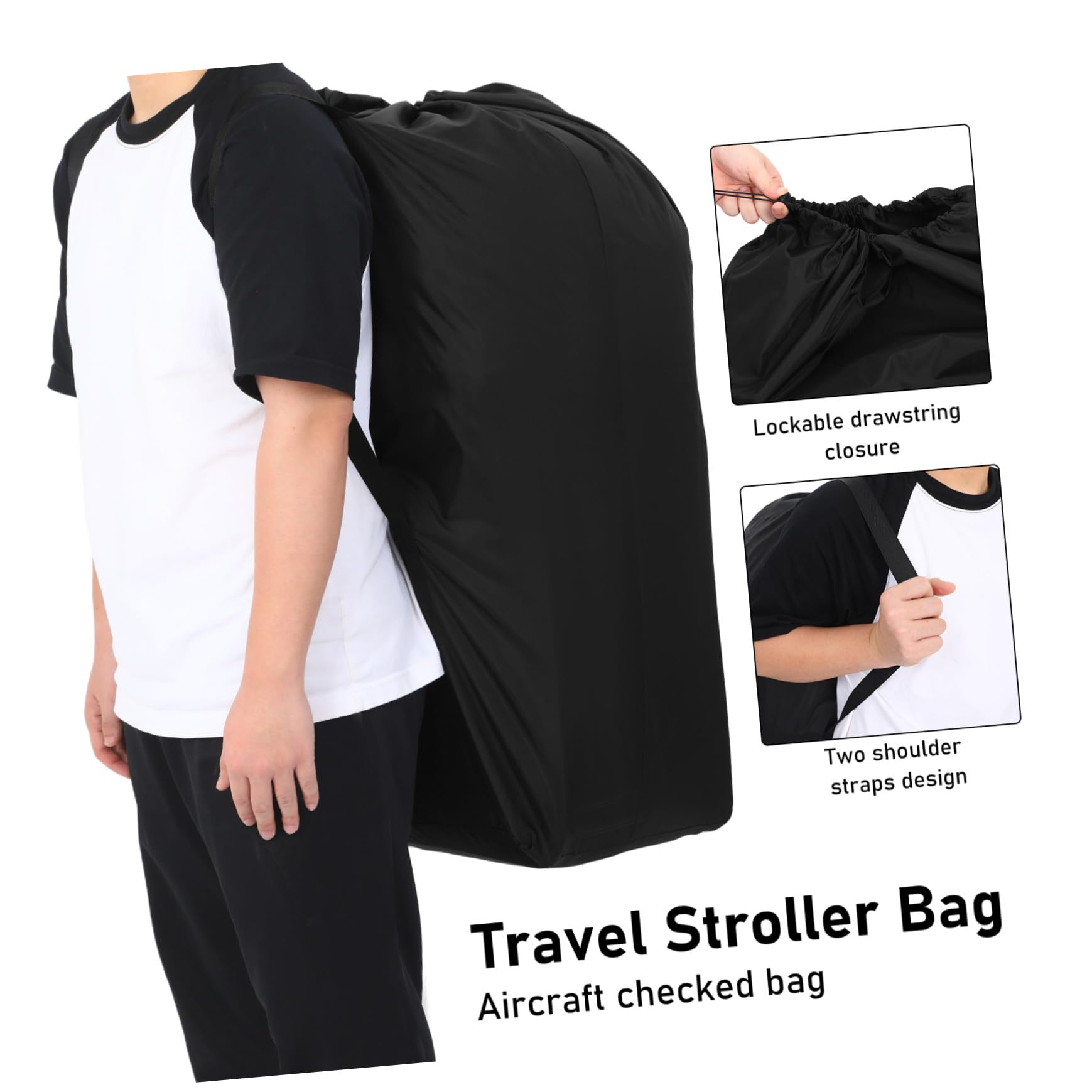 TOYANDONA Borsa da Trasporto per Carrozzina in Nailon Nero, Compatibile con Maggior Parte dei Modelli, Protegge da Urti, per Viaggi e Aereo