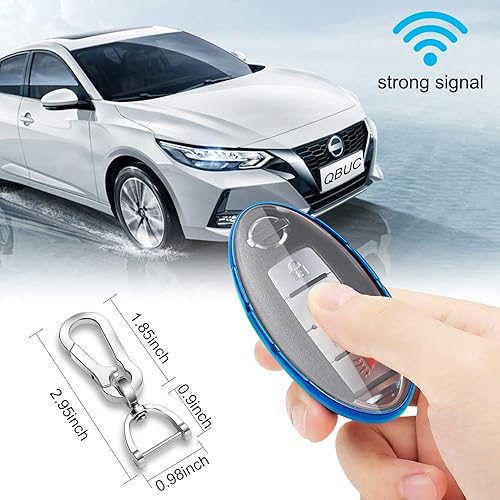 Miniatura 2 de QBUC Funda para llavero Nissan, 3, 4, 6 botones, con llavero, llavero de repuesto (azul brillante)