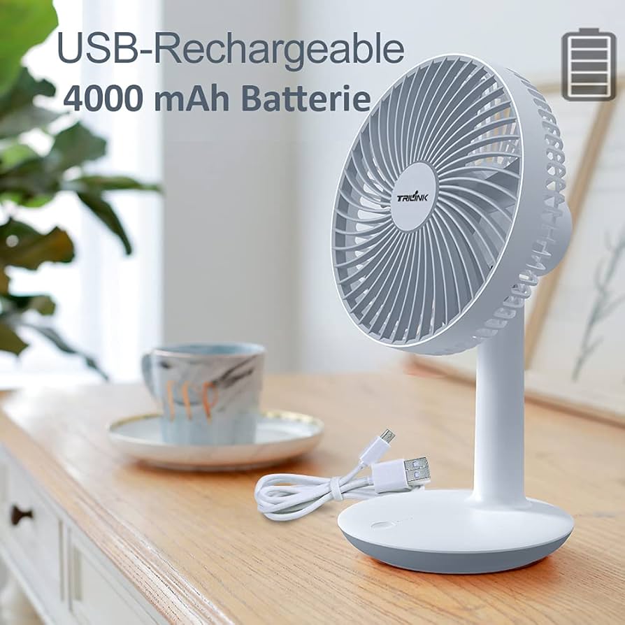 USB Oplaadbare Bureau Ventilator - 6-inch 4000mAh Batterij - 4 Snelheden - Stil En Draagbaar