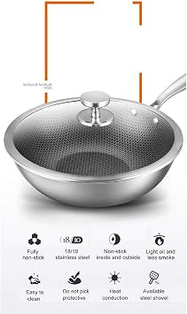 Cooking Pot, Frying Pan,304 Stainless Steel Wok Full Honeycomb No-Smoke Non-Stick Cooker Induction Cooker Gas Stir-Fry Iron Pot Pot