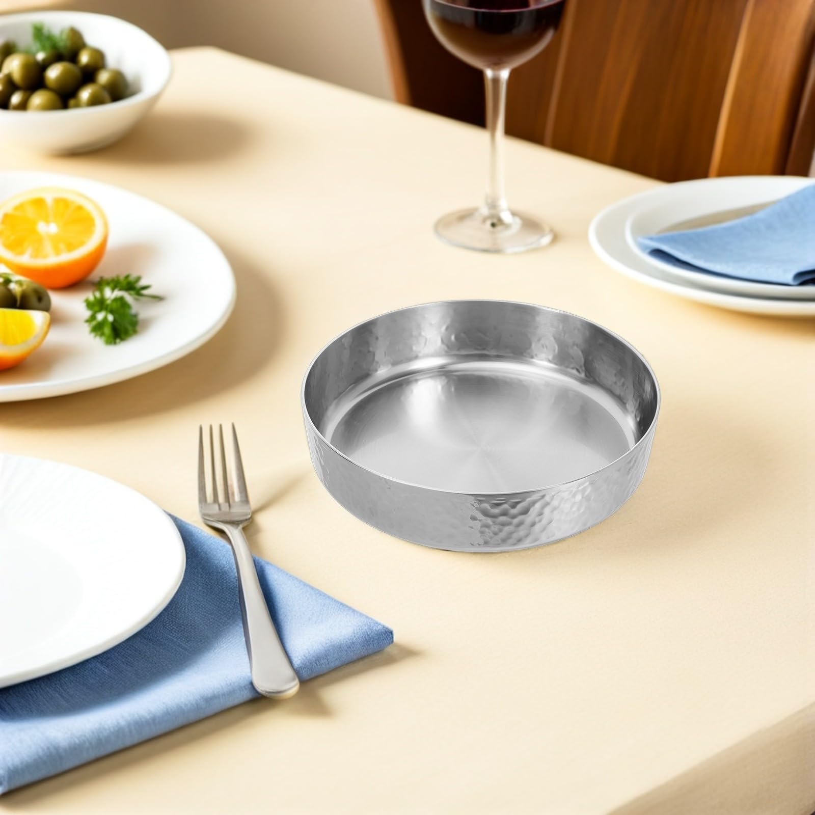 TOPBATHY Tazón de Sopa y Ensalada de Acero Inoxidable Acabado Martillado de 800ml, Fácil de Limpiar, Adecuado para Cenas en Casa y Servicio en Restaurante