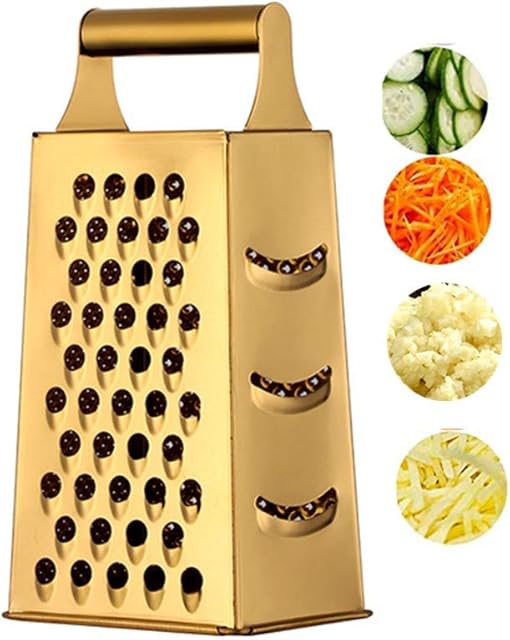 Cheese Grater Vegetable Slicer Stainless Steel with 4 Sides, 9.2 Inches Height Large Box Grater Best for Shredded Parmesan Cheese, Vegetables, Ginger and Fruits -Gold