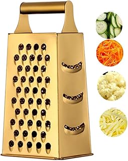 QOBIMOON Cheese Grater Vegetable Slicer Stainless Steel with 4 Sides, 9.2 Inches Height Large Box Grater Best for Shredded Parmesan Cheese, Vegetables, Ginger and Fruits -Gold