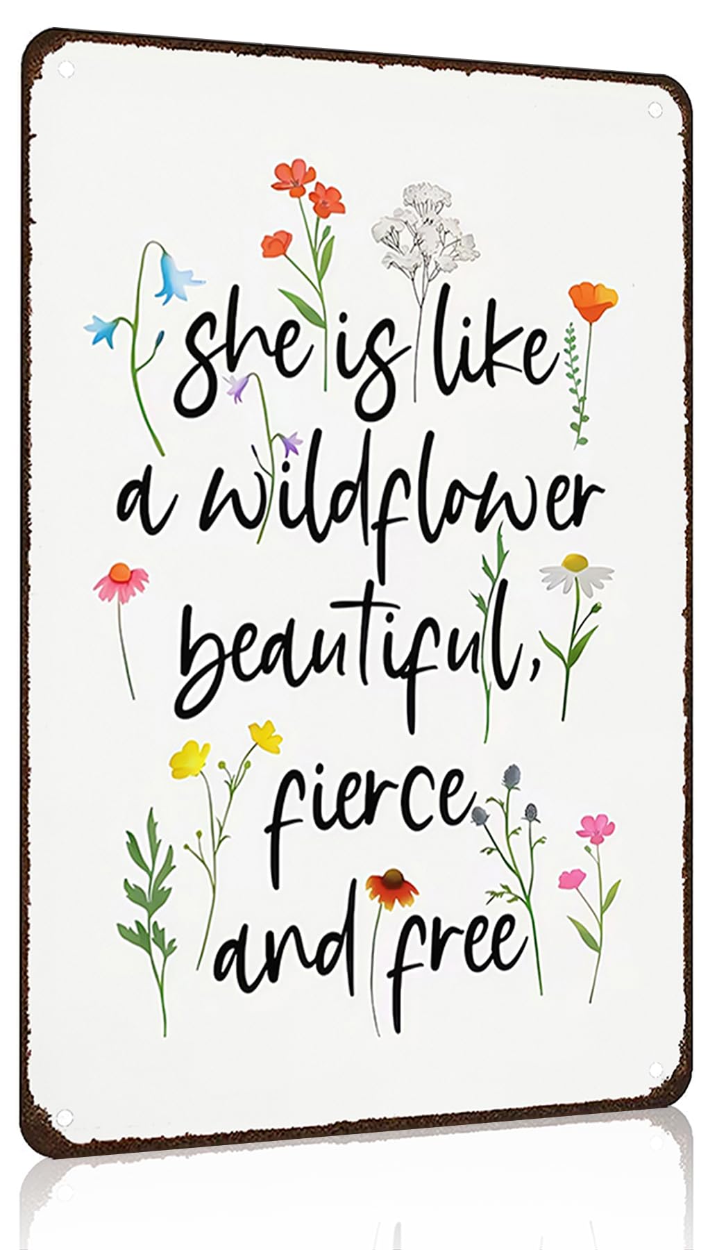 Wildflower Gifts for Women Vintage Wildflower Inspired Sign She Is Like A Wildflower Beautiful Fierce And Free Rustic Tin Sign for Home Bedroom Office