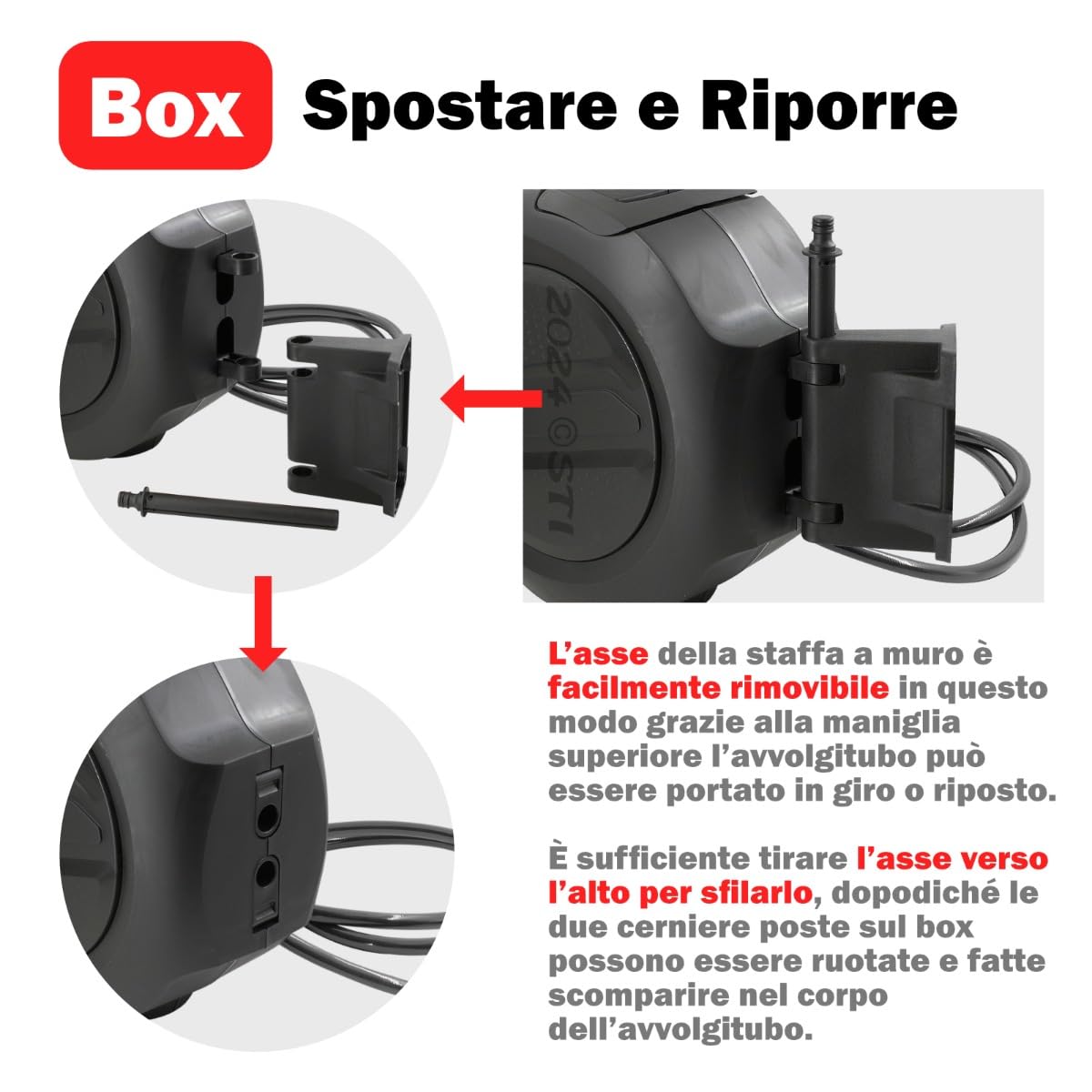 STI Avvolgitubo automatico per aria compressa 20m da Parete con Box e fissaggio a parete Tubo Aria 17 bar con attacchi rapidi da 1/4 di pollice e tubo da 3/8