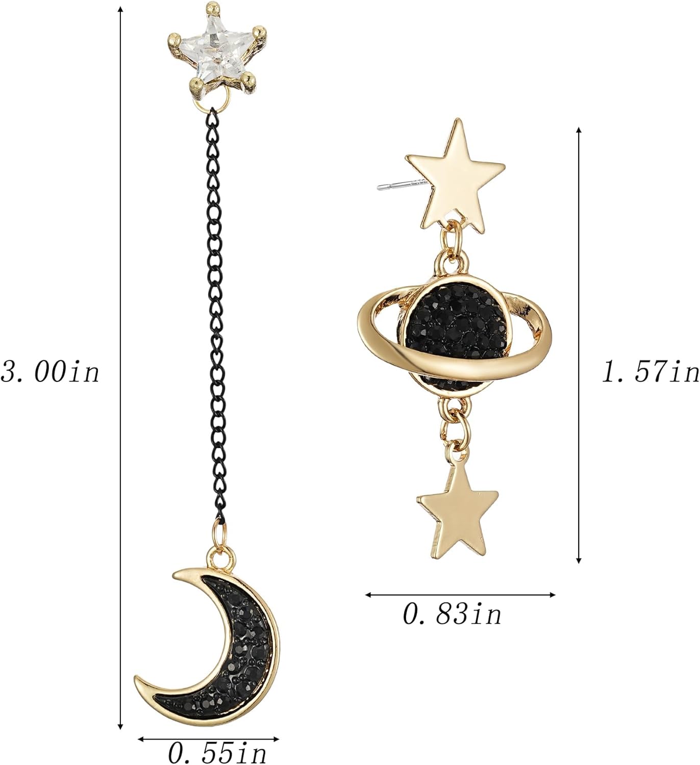 Celestial Earrings for Women, Asymmetrical Moon Star Saturn Dangle Drop Earring Planet Space Galaxy Jewelry Gifts for Everyday Wear - Image 7