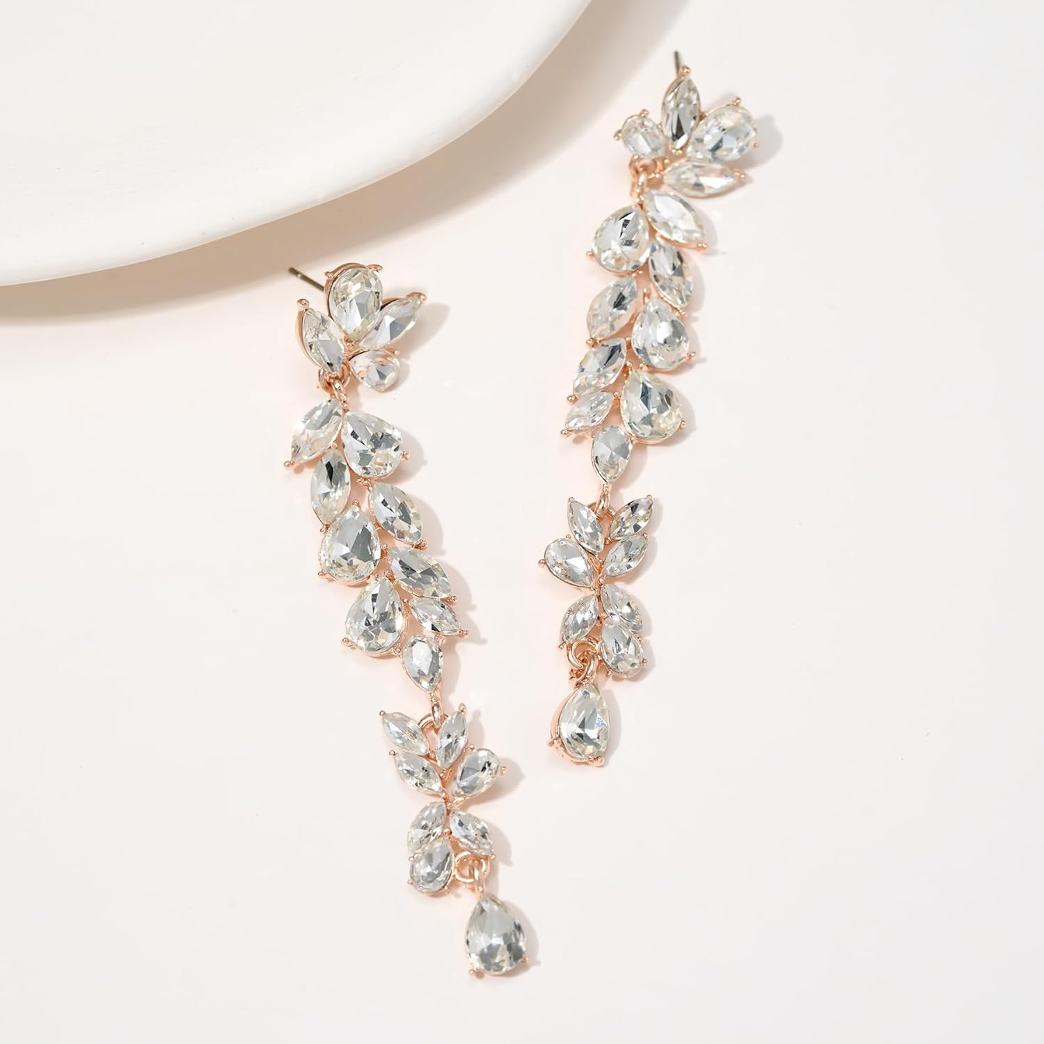 SWEETV Long Rhinestone Dangle Earrings for Women, Wedding Bridal Earrings for Brides, Crystal Chandelier Drop Earrings for Prom or Pageant - Image 5