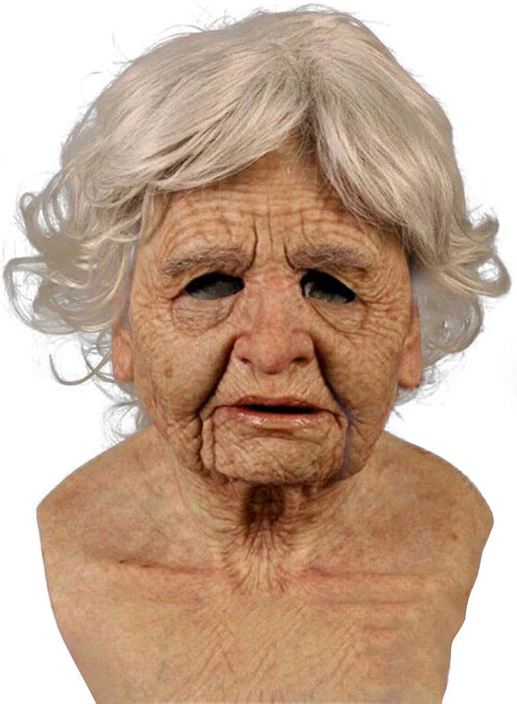 Subfamily Old Woman Realistic Mask,Wrinkle Scary Old Lady Halloween