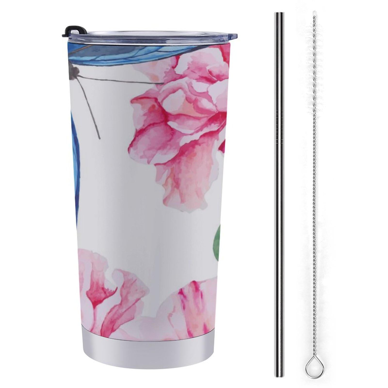 Azalea and Blue Butterflies Insulated Car Cup Travel Coffee Mug 20oz Reusable Tumblers with Lid