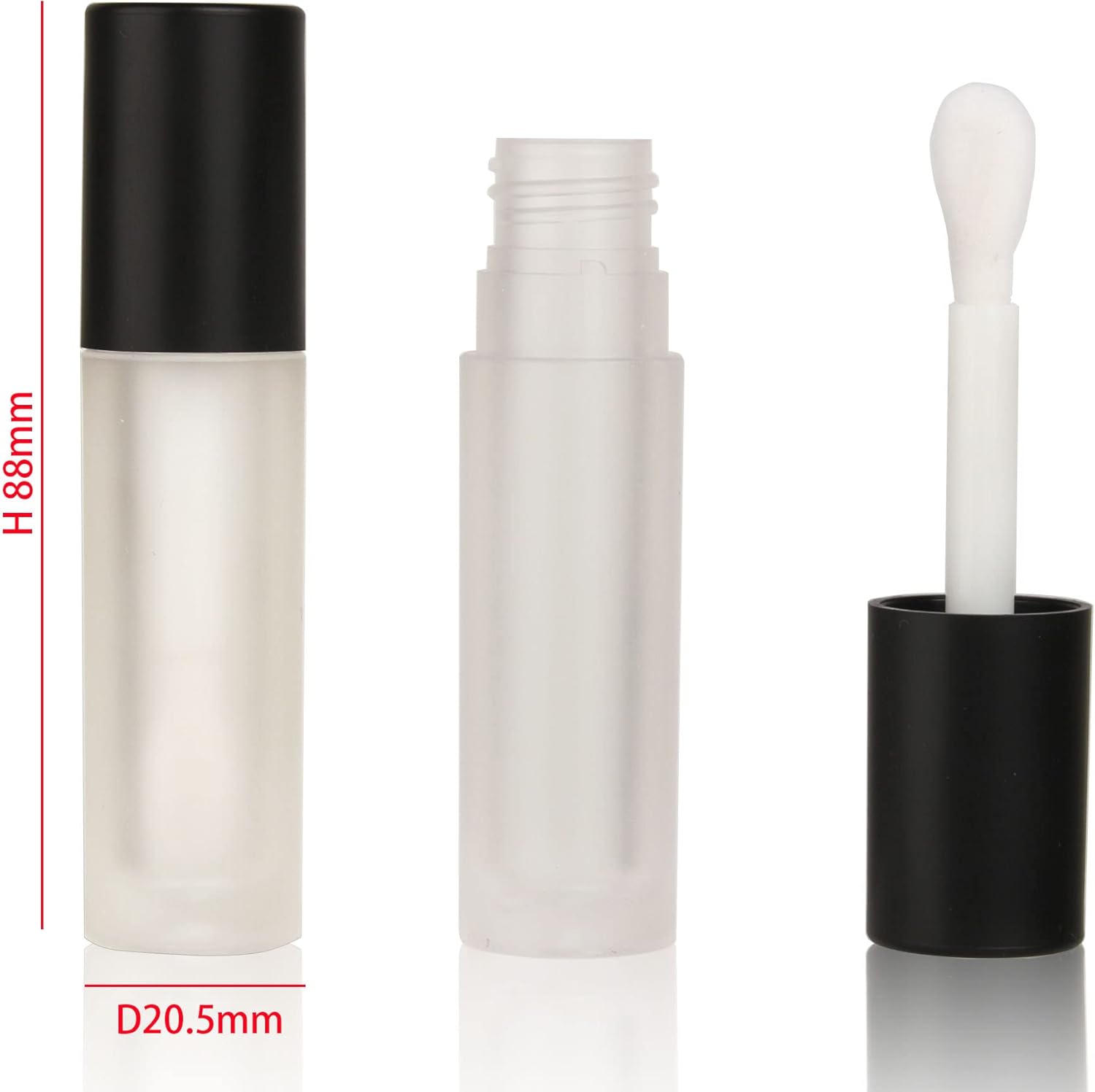 COSIDEA 24 pcs Empty 5ml big brush Frosted Black lip gloss tube Black round lipgloss tubes container with big doe foot wand cosmetic packing containers