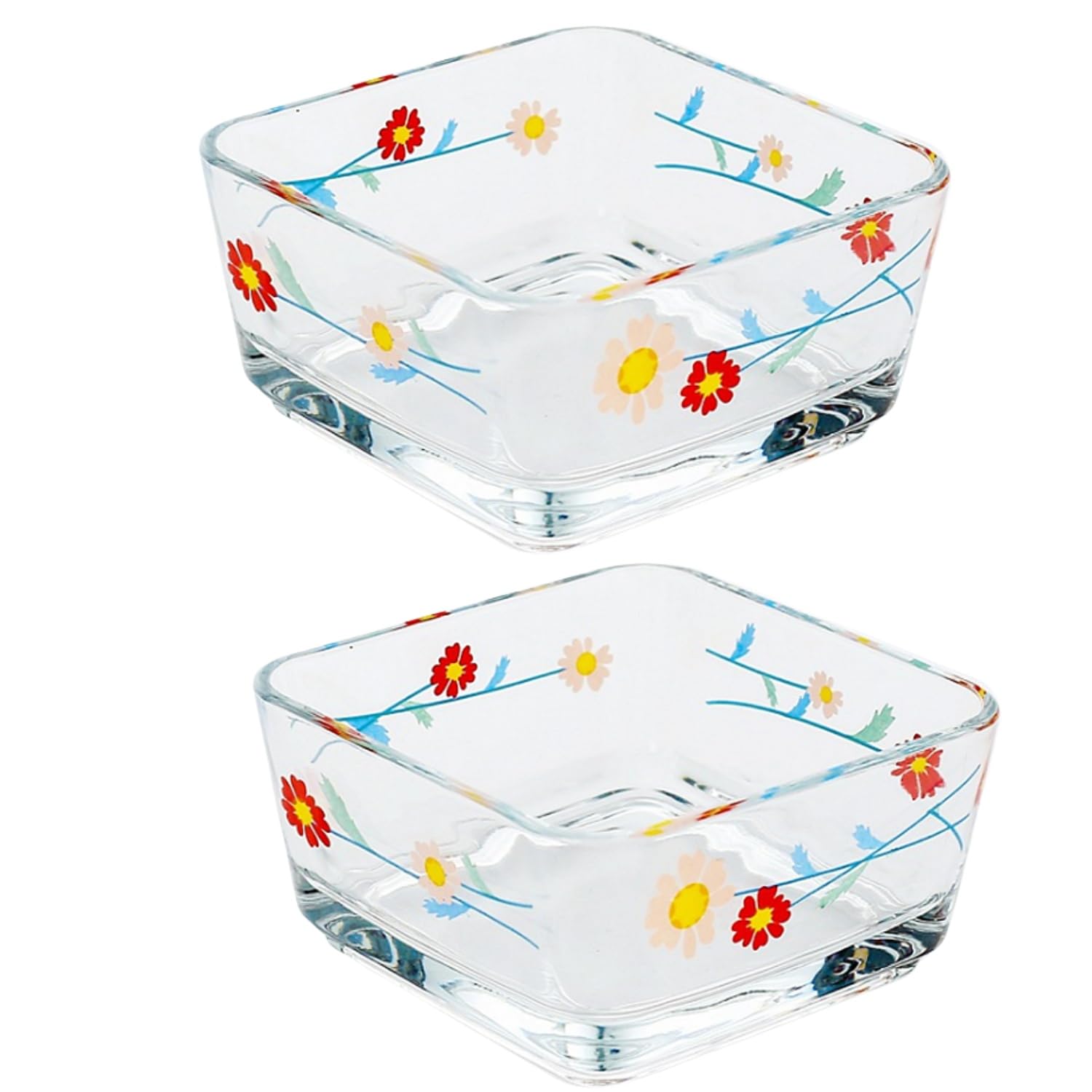 Ivymei 2 Pack Small Dessert Bowl Floral Candy Bowl Dish,Mini Square Glass Bowl for Candy Snack Yourt,Icecream,Dipping,Side Dishes,Meal prep(red)