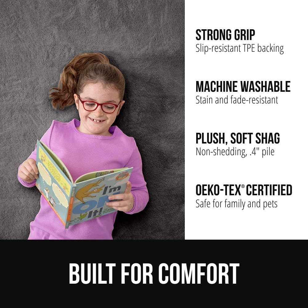 GORILLA GRIP Slip Resistant Soft Washable Stain Resistant Area Rug, 5x7, Plush Thick Carpet for Nursery, Bedroom, Living Room, Non-Shedding Floor Rugs, Kid and Pet Friendly, Baby Home Decor, Dark Gray