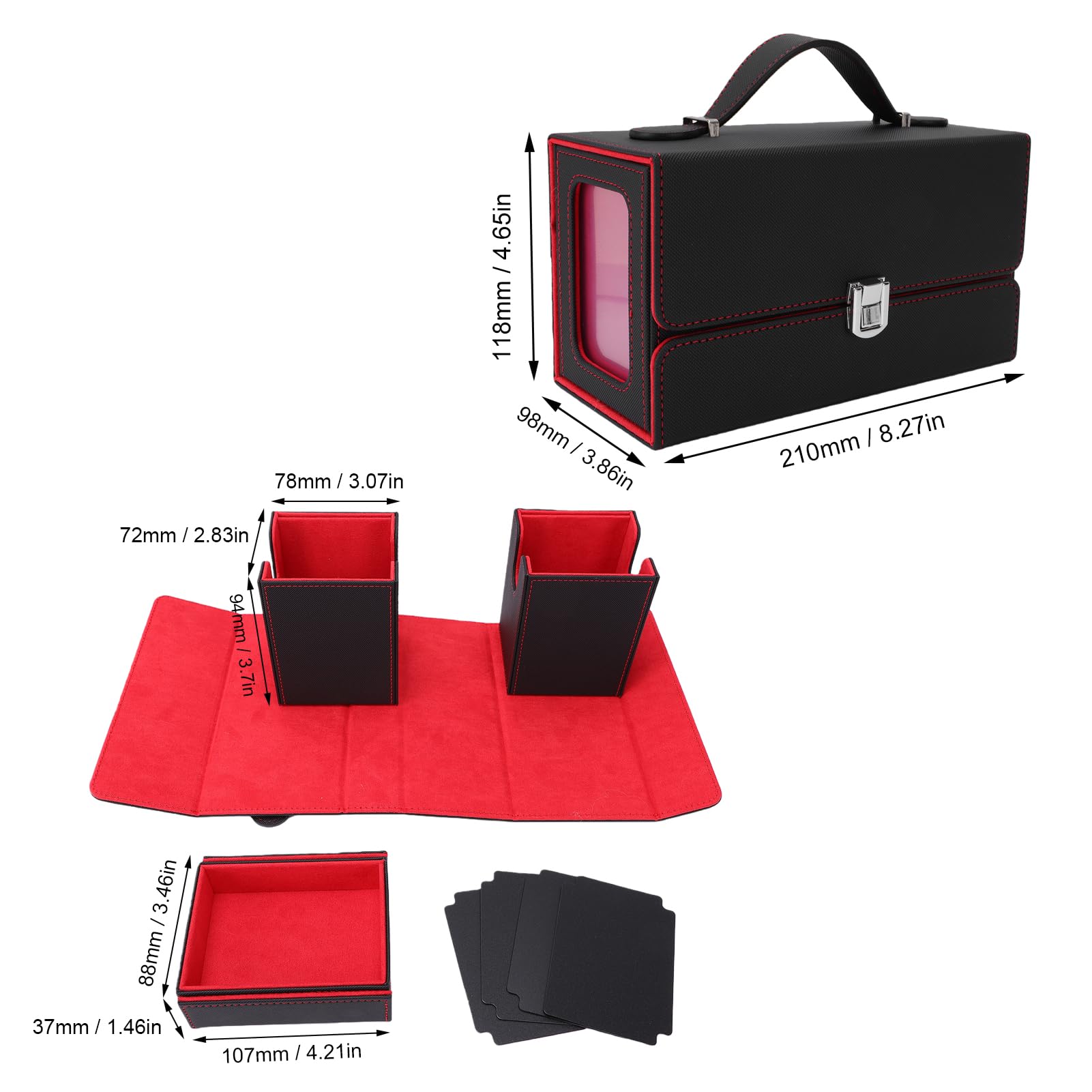 Zunate Caja Organizadora de Tarjetas Magnéticas con Ventana Doble, Caja Portátil para Juegos de Mesa, Superficie Resistente Al Agua de Cuero PU
