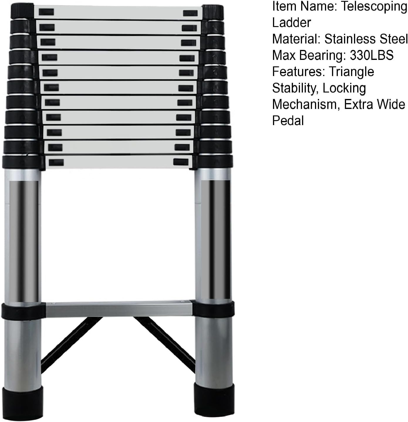 Worparsen Telescoping Extension Ladder,Multi-Purpose Folding Ladder,Extension Ladder with Stainless Steel,Portable Extension Ladder for Household and Outdoor Working,Maximum 330lb Capacity 1