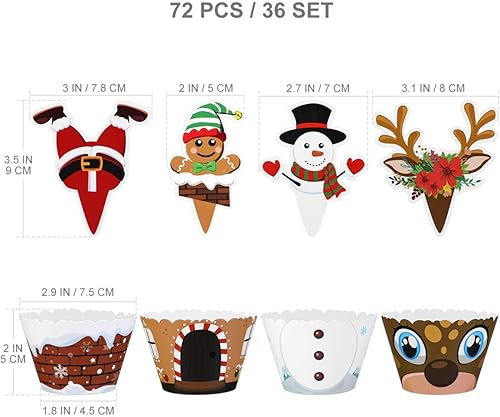 Miniatura 4 de Hemoton 72 piezas de decoración para magdalenas de Navidad para decoración de postres