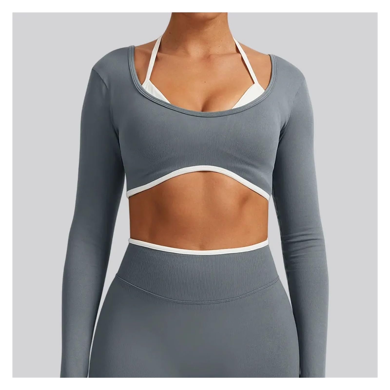 Top yoga a maniche lunghe donna Top sportivo senza cuciture da donna | Abbigliamento da palestra for corsa fitness a maniche lunghe Camicie da yoga push up traspiranti in due pezzi finte