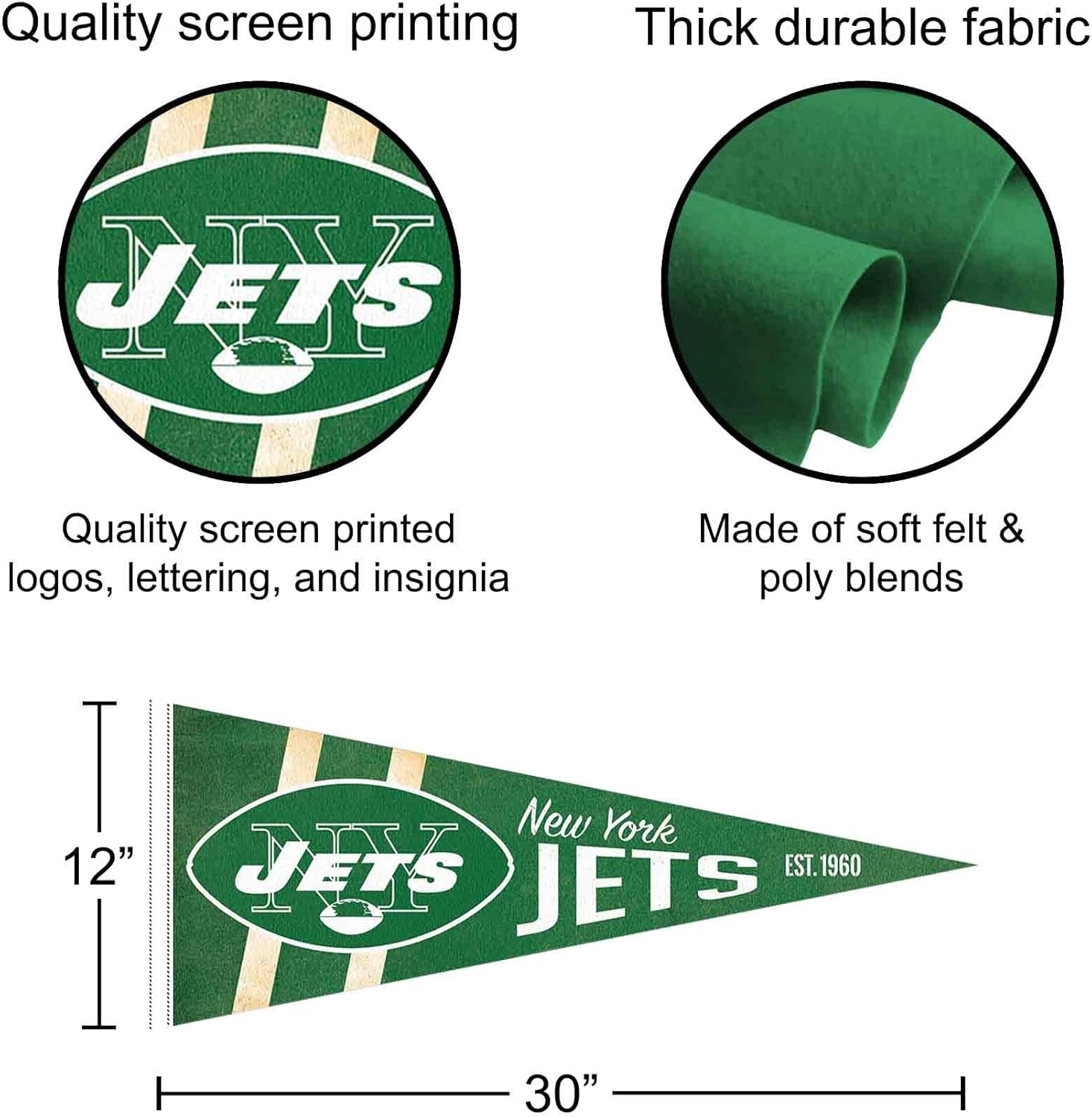New York Jets Throwback Vintage Retro Pennant Flag - Image 2
