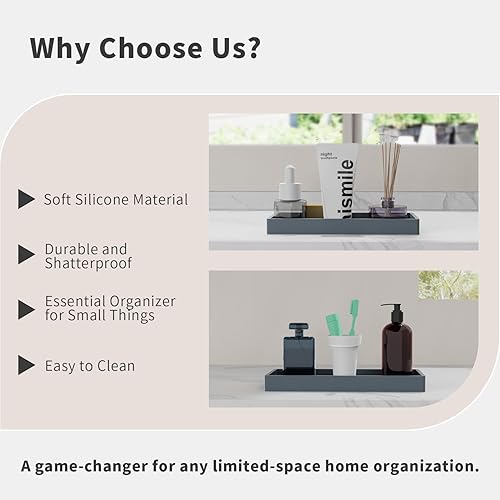 Miniatura 3 de Bandeja de silicona para encimera de baño, bandeja de tocador flexible inastillable, bandeja de fregadero de cocina para botellas de jabón, bandeja