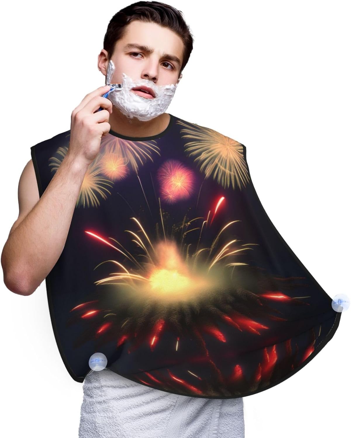 Explosion Fireworks 3d Print Beard Bib Apron, Shaving Apron For Dad, Men'S Hair Catcher For Shaving Best Gifts For Dad