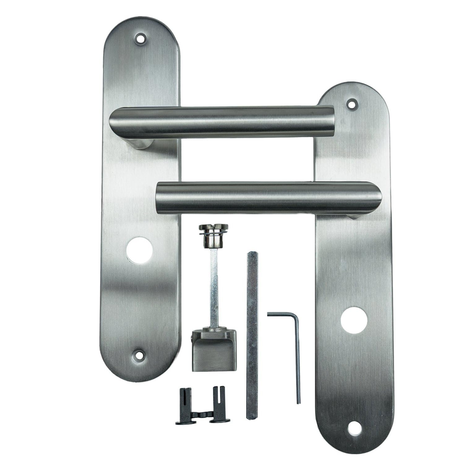 FELGNER Langschildgarnitur Lucca | Hochwertige Türgarnitur Drückergarnitur Langschild | Robuster Türbeschlag für Bad und WC | geeignet als Reperaturbeschlag | 72mm | Edelstahl matt