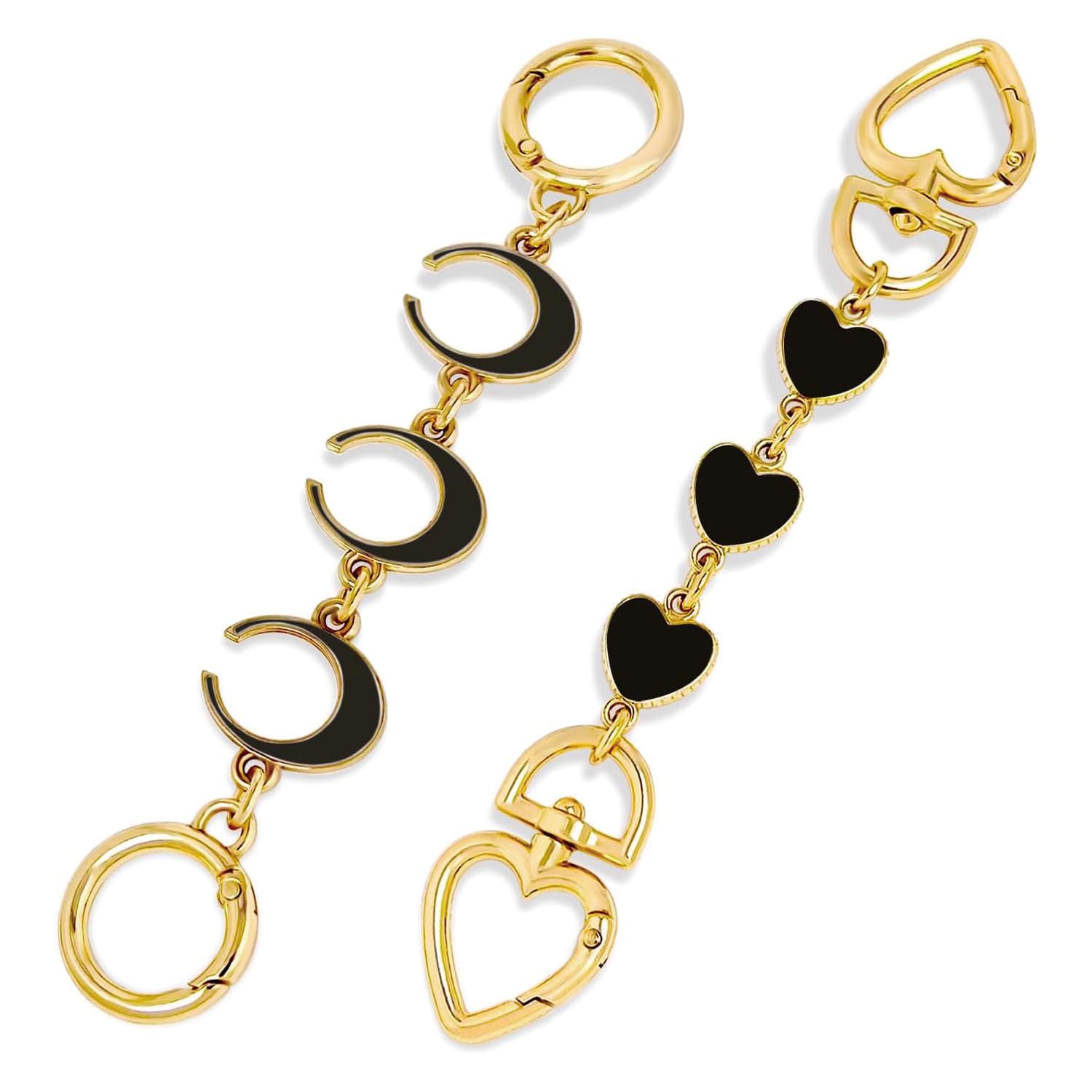 FNSIGHD 2 Pcs Bag Extender Chain,Heart Moon Purse Bag Strap Extender Cute Handbag Chain,Replacement Cute Charms Handbag Chain,Bag Making Supplies,for Women Handbag Crossbody Shoulder Bags(Black)