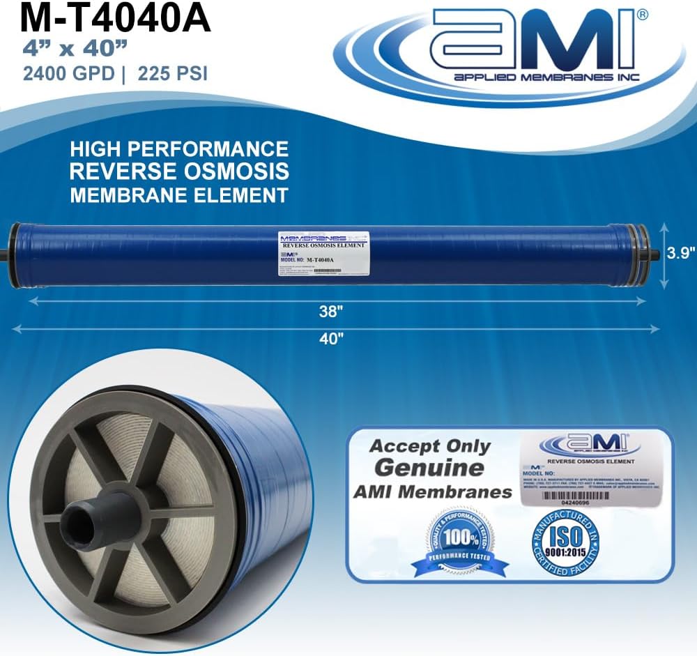 4x40 Reverse Osmosis Membrane Element for Tap Water | 2400 GPD at 225 psi | 99.5% Rejection | Replacement Commercial RO Membrane | Applied Membranes USA M-T4040A (Replaces TW30-4040)…