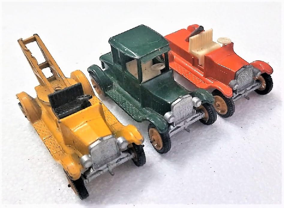 Generico Lotto 3 Modellini Auto d’Epoca in Metallo Pressofuso – 56x27 mm 1/87 h0 – E F S I T - F O R D 1919 Carro attrezzi, macchina verde, macchina rossa cabrio