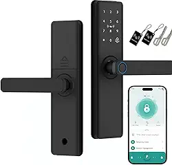 Fechadura Digital Biométrica 5 em 1, Wi-Fi Tuya Fechadura Eletronica, Tela Touch Screen, Abertura por Biometria, Senha, Cartão IC, Chave e APP,Adequado Para A Maioria Das Portas