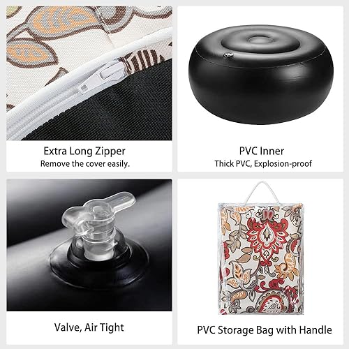 Miniatura 5 de MAGPIE FABRICS Taburete inflable para interiores y exteriores, reposapiés redondo repelente al agua, con bomba de pie, 20 pulgadas de diámetro x 9