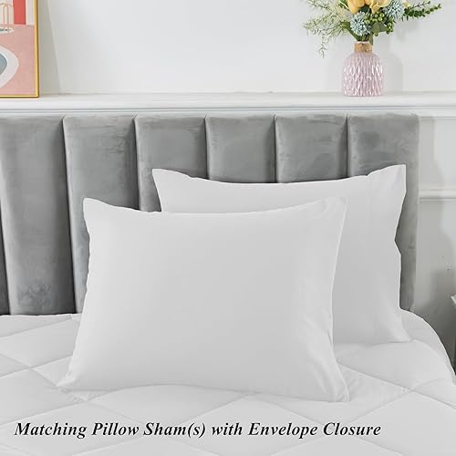 Miniatura 7 de ELNIDO QUEEN Juego de edredón individual  Edredón blanco para todas las estaciones con 1 funda de almohada  Juego de cama de 2 piezas  Juego de