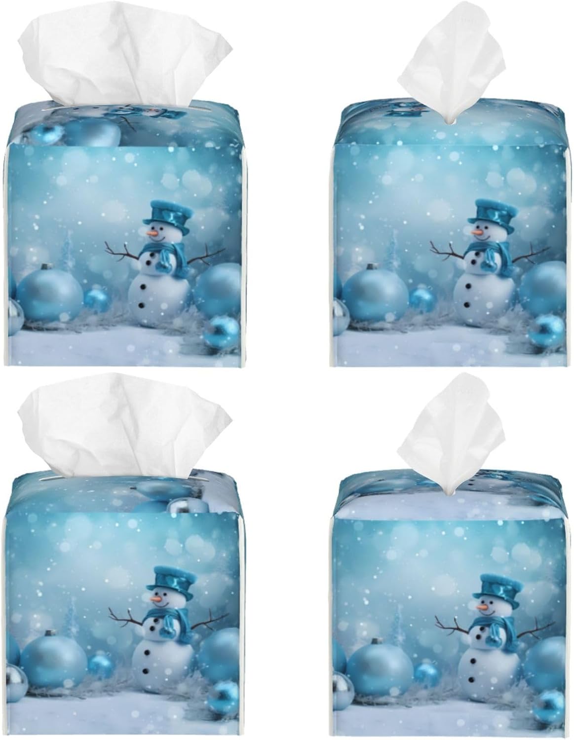 Snowman Gifts Square Tissue Boxes Holder 5.2"x5.2"x5.2" for Home Car Office Table.
