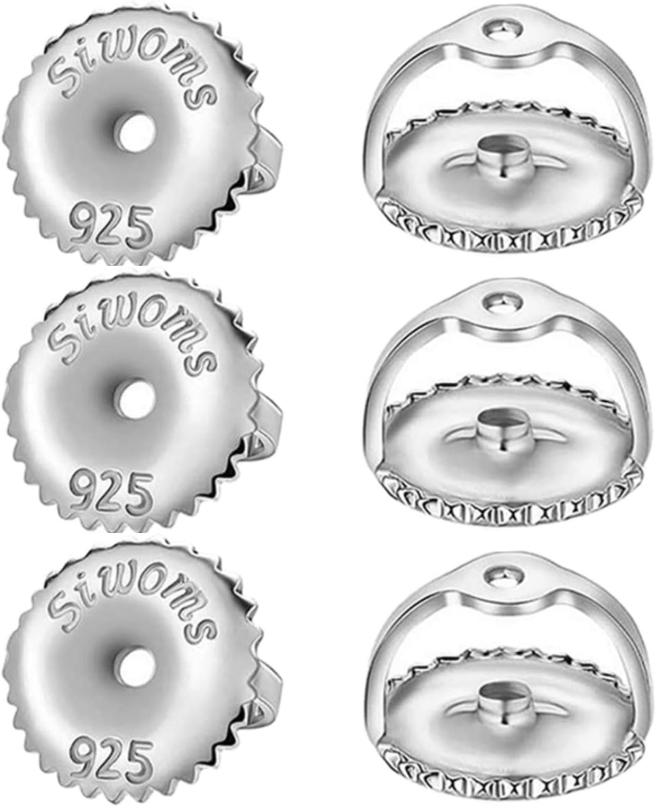 Silver Secure Screw on Earring-Backs Replacement for Diamond Earring Studs, 3 Pairs 18K Gold Hypoallergenic Screwbacks Locking for Threaded Post（ 0.032'')