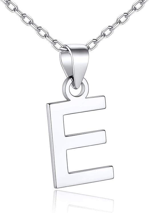 SILVERCUTE 925 Sterling Silver Simple Dainty Initial Necklace Monogram Letter E Pendant with