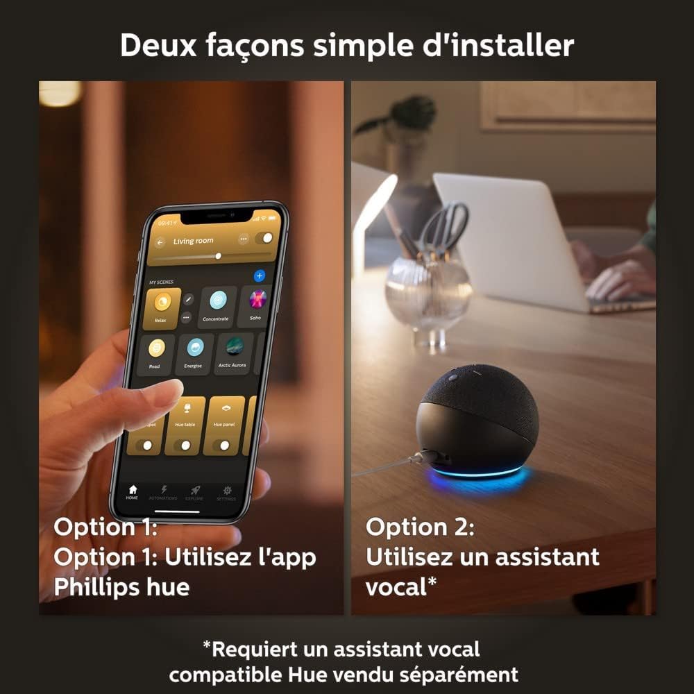 Philips Hue White Ambiance Ampoule LED connecté Pack de 3, culot GU10, 350 lumens (équivalent 50W). Compatible Bluetooth, fonctionne avec Alexa, Google Assistant et Apple HomeKit