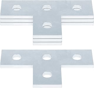4 Pcs 4 Hole T Shaped Connector Flat Plate Fitting Bracket Fit for 1/2" Bolt in 1-5/8" Strut Channel, Thickness 5.7mm (4 Gauge), Strut Channel Mounting Bracket, Steel Surface Electrogalvanized
