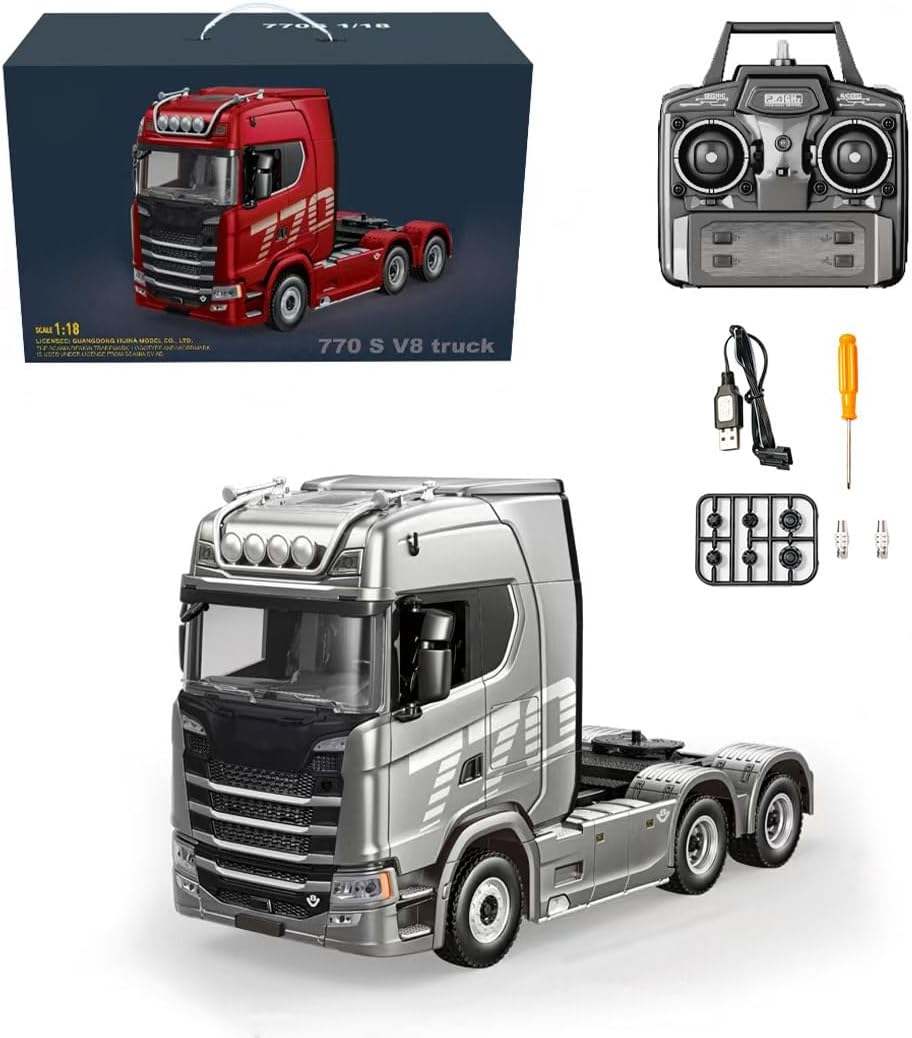 1/18 RC Semi Trailer, 2.4G Full-Proportional 6x4 770S Heavy Duty Tractor Truck with Lights, 2.7KM/H RWD RC Semi-Truck Remote Control Construction Vehicle Toy Gift -RTR