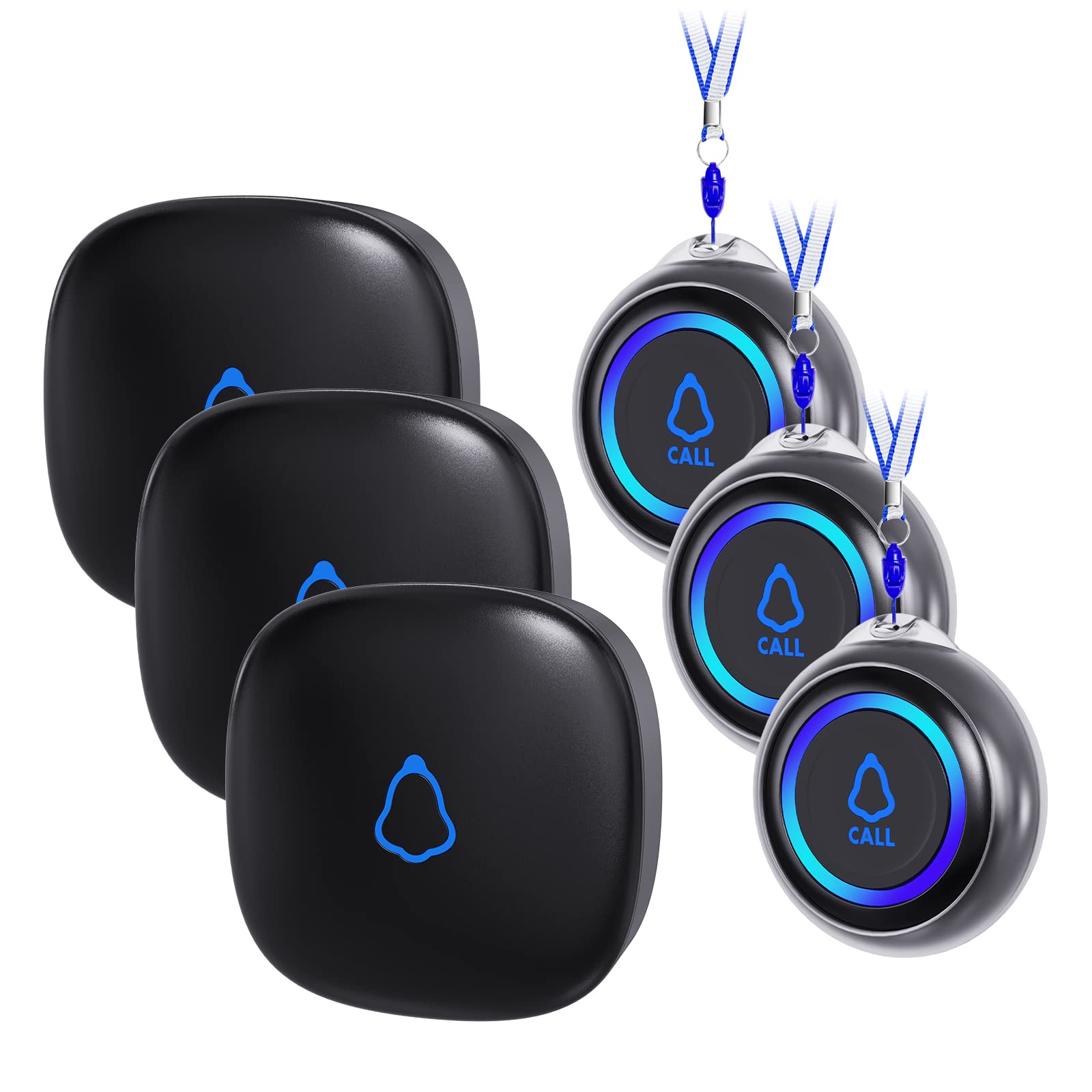 Caregiver Pager, Wireless Call Button for Seniors/Elderly at Home, 3 SOS Buttons + 3 Receivers Medical Life Alert System, Emergency Panic Call Bell, Nurse Calling & Patient Assistance Alarm