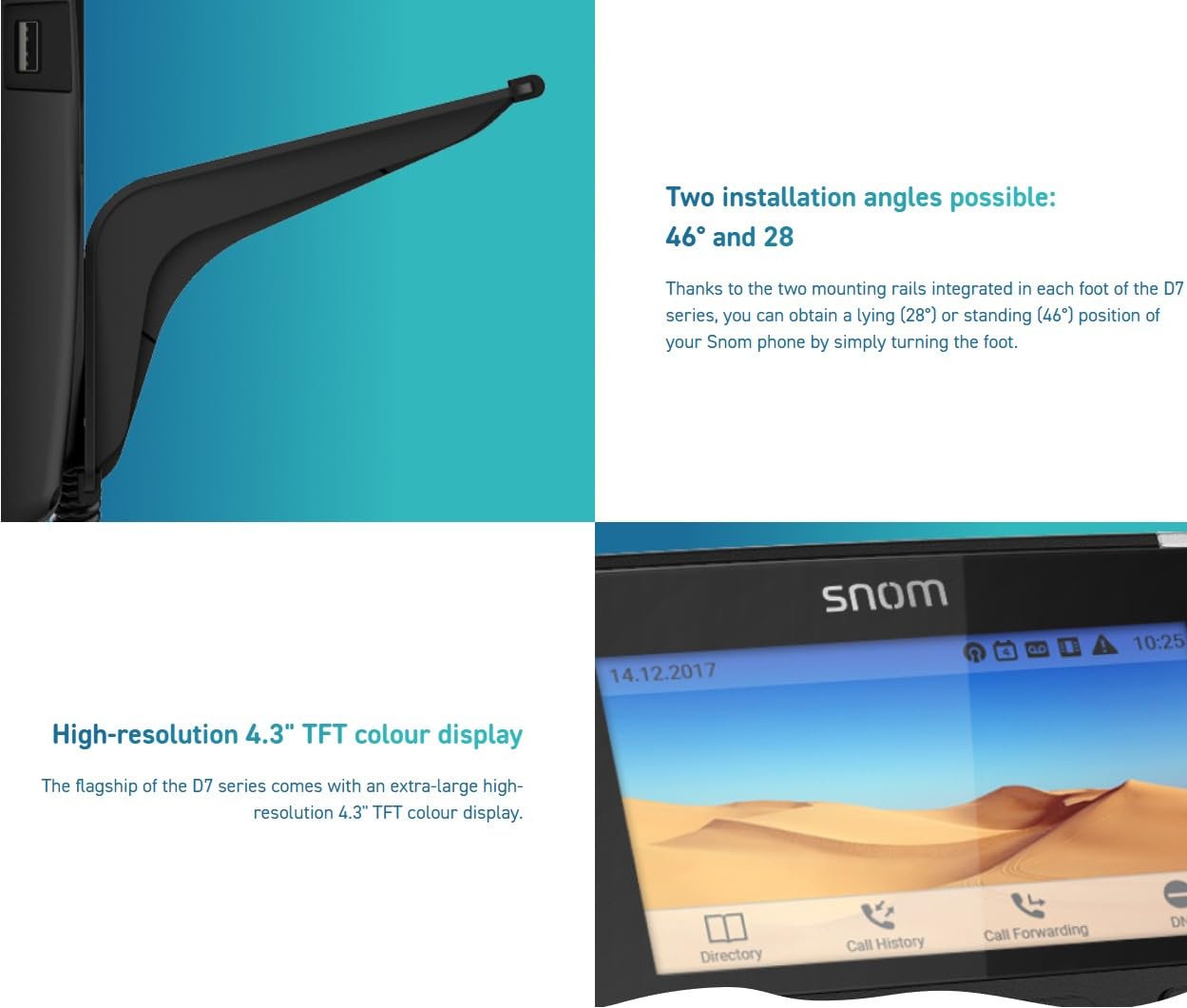 Snom D785N IP Telefon, SIP Tischtelefon, 4,3" TFT-Farbdisplay 480x272 Pixel, 12 SIP-Identitäten, 48 selbstbeschriftende Tasten (12 physisch), Sensorhakenschalter, USB, Gigabit PoE, Schwarz, 00004599