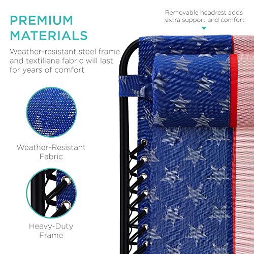 Best Choice Products Set Of 2 Adjustable Steel Mesh Zero Gravity Lounge Chair Recliners W/Pillows And Cup Holder Trays - American Flag #TOP4
