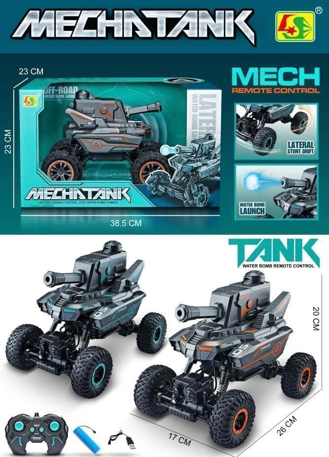Daji Tank Shooting Water Bullets Remote Control Car Toys Monster Truck with LED Light Realistic Sounds 4WD Kids RC Tank Car 4