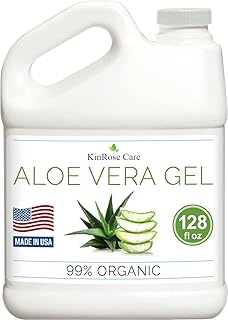 KinRose Care Aloe Vera Gel Organic Gallon for Face, Skin, Hair & Sunburn Relief 100 Percent Pure Aloe Vera Gel Bulk Wholesale - Cold Pressed, Vegan, Unscented - Made in USA (128 Fl Oz)