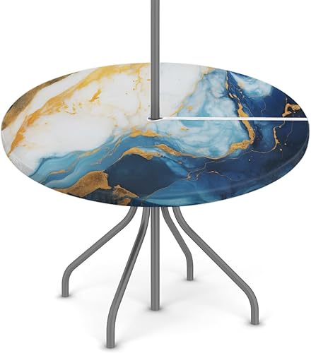 Miniatura 8 de Mantel redondo para exteriores con agujero para paraguas, funda para mesa de patio con flores coloridas, impermeable, para fiestas y pícnics, apto